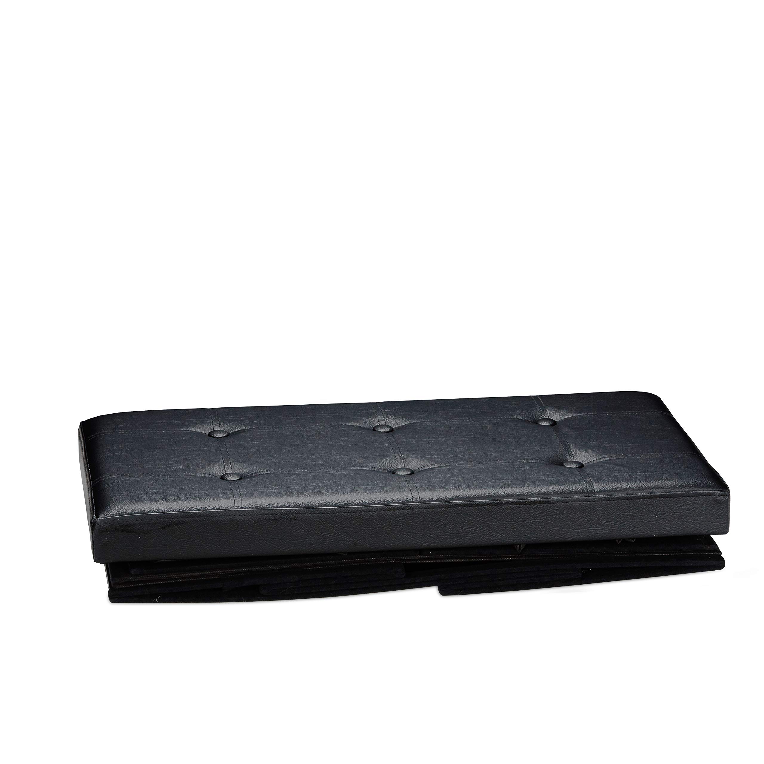 Relaxdays Banco Plegable, Taburete 6 Compartimentos de Almacenamiento, 38x76x38 cm, Cuero Sintético, Plegable, Negro