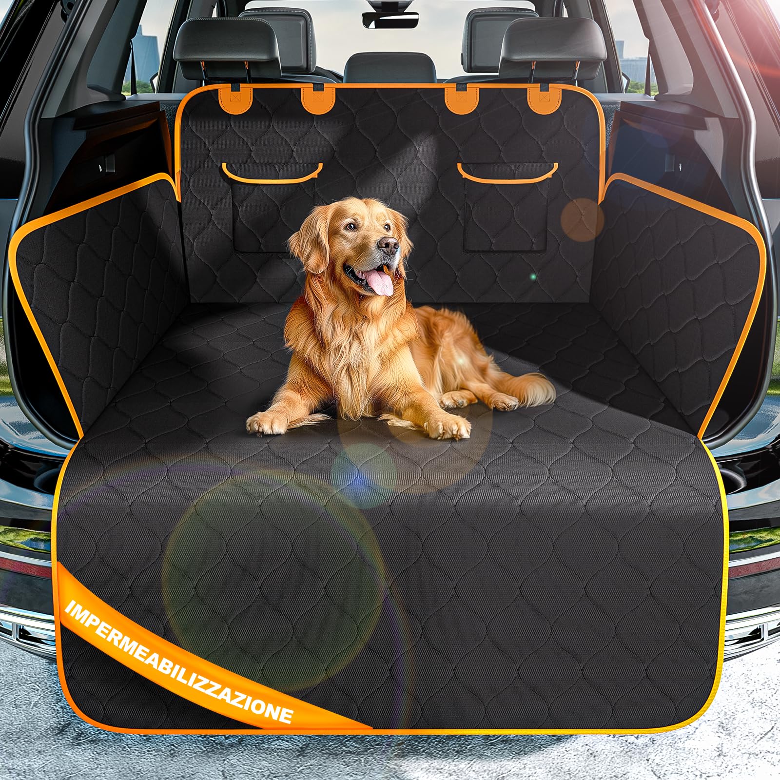 DZKKIUR Telo Auto per Cani Copertura Protettiva per Baule Protezione Bagagliaio Universale Coperta Auto Copribaule Impermeabile e Antigraffio,Regolabile,Adatto a Un'ampia Gamma di Tipi Veicoli…