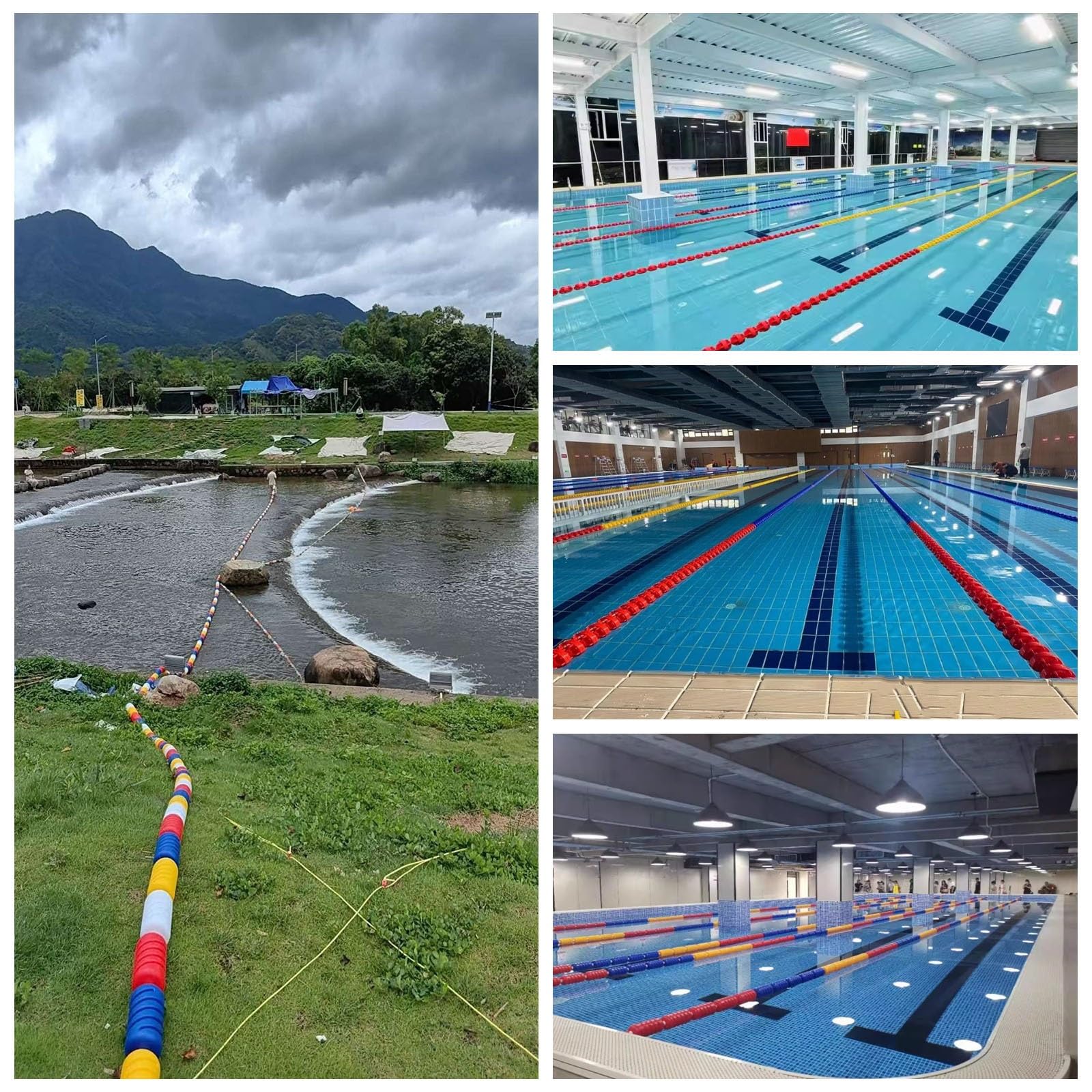 Cordes de séparation pour piscine - Lignes de nage flottantes de sécurité rouges, jaunes, bleues et blanches avec flotteurs de 20 cm et câble en acier inoxydable de 2 m pour la sécurité de l