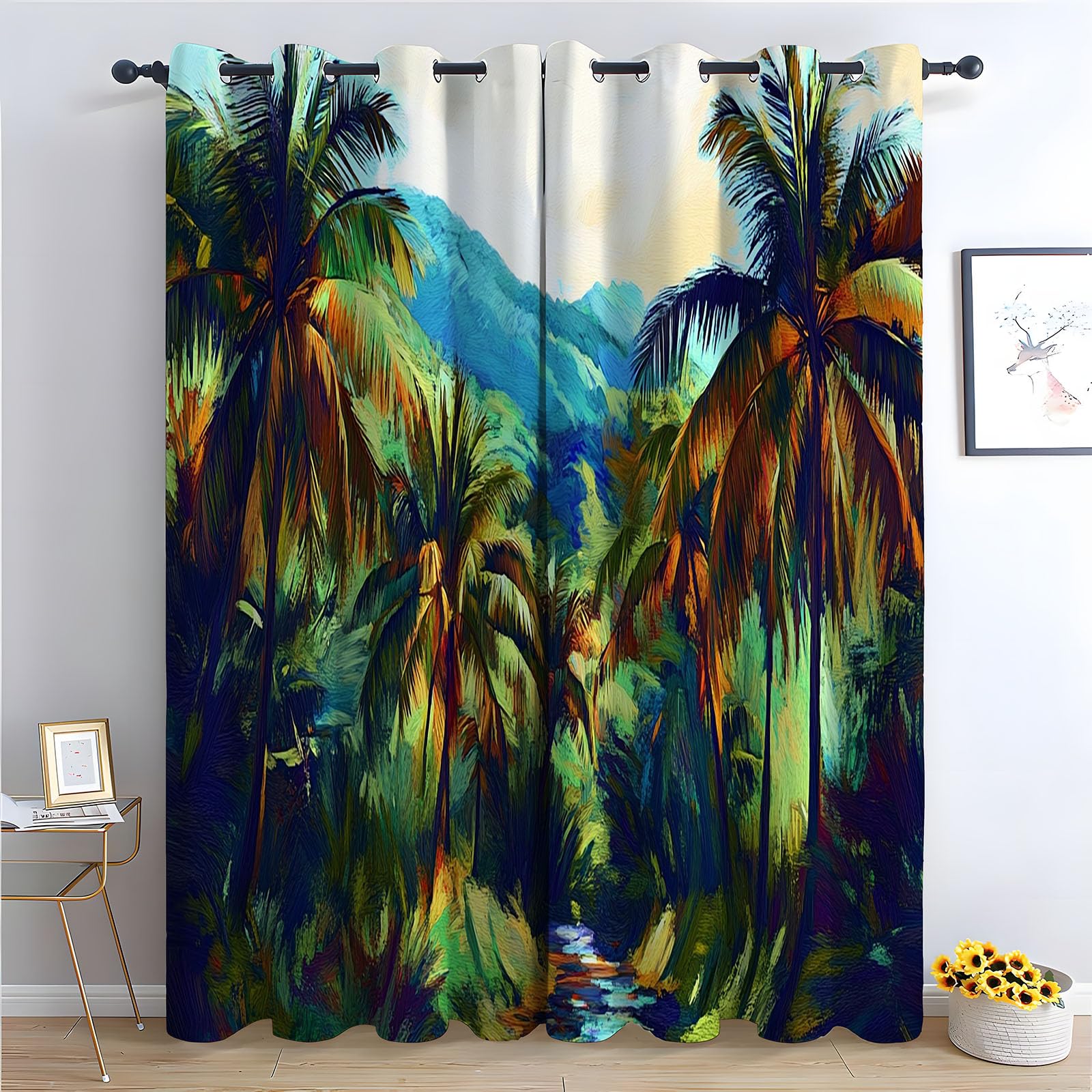 TERUEA Polyester Fabric Curtains Mountain stream landscape Curtains Botanical Thermal Insulated Noise Reducing Drapes Window Treatment-52 W x 108" L (Pack of 2)