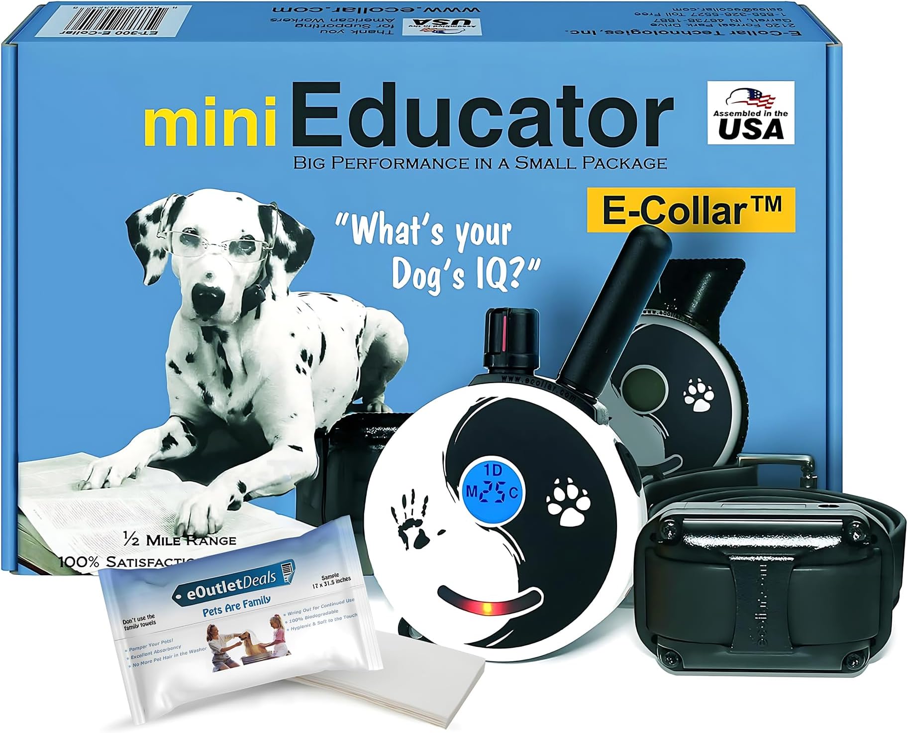 E-Collar ET-300 / ET-302 Dog Training Collar System with Remote - 1/2 Mile Range - Waterproof, Vibration, Sensation - Includes eOutletDeals Pet Towel (1 Dog System - ET-300 Zen)
