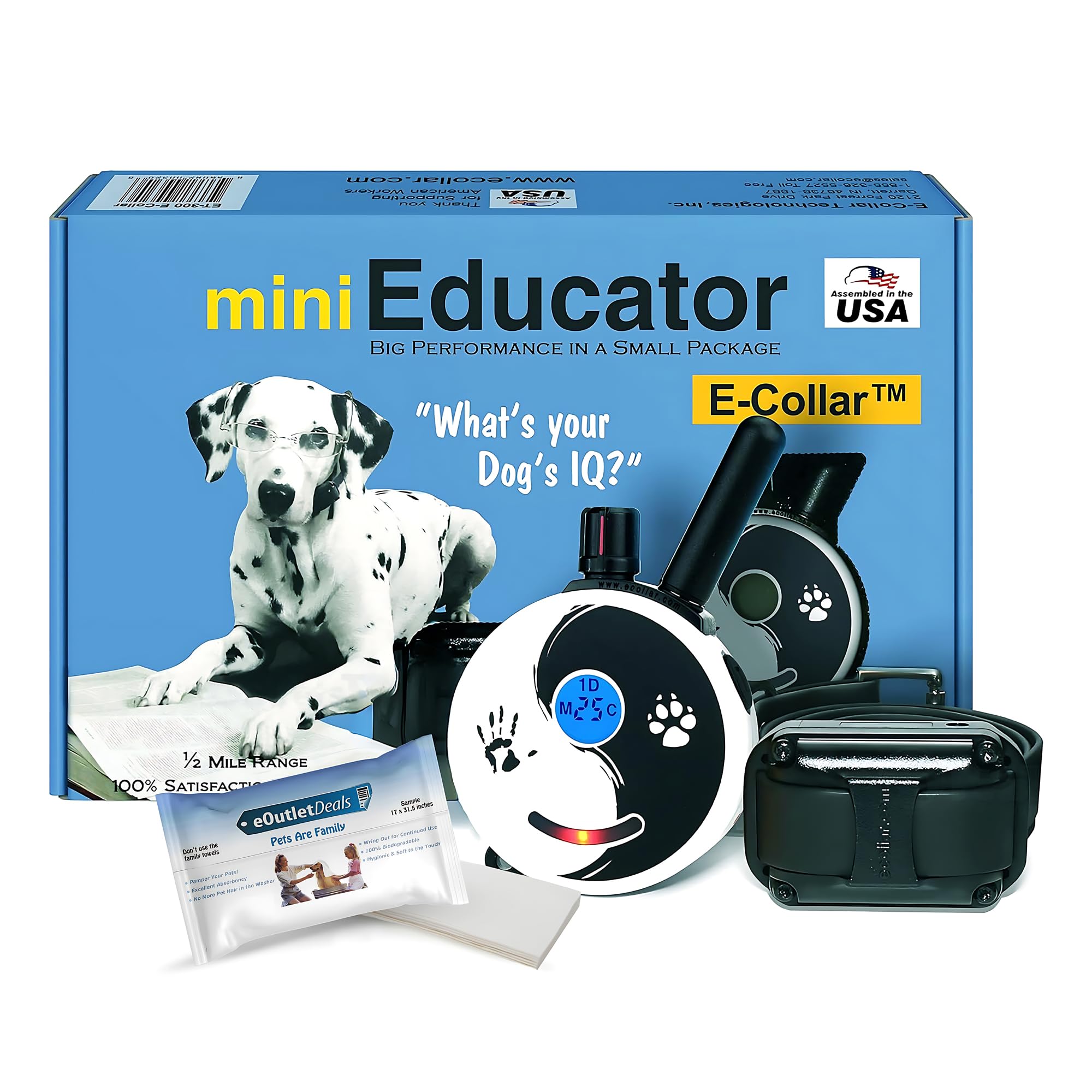 E-Collar ET-300 / ET-302 Dog Training Collar System with Remote - 1/2 Mile Range - Waterproof, Vibration, Sensation - Includes eOutletDeals Pet Towel (1 Dog System - ET-300 Zen)