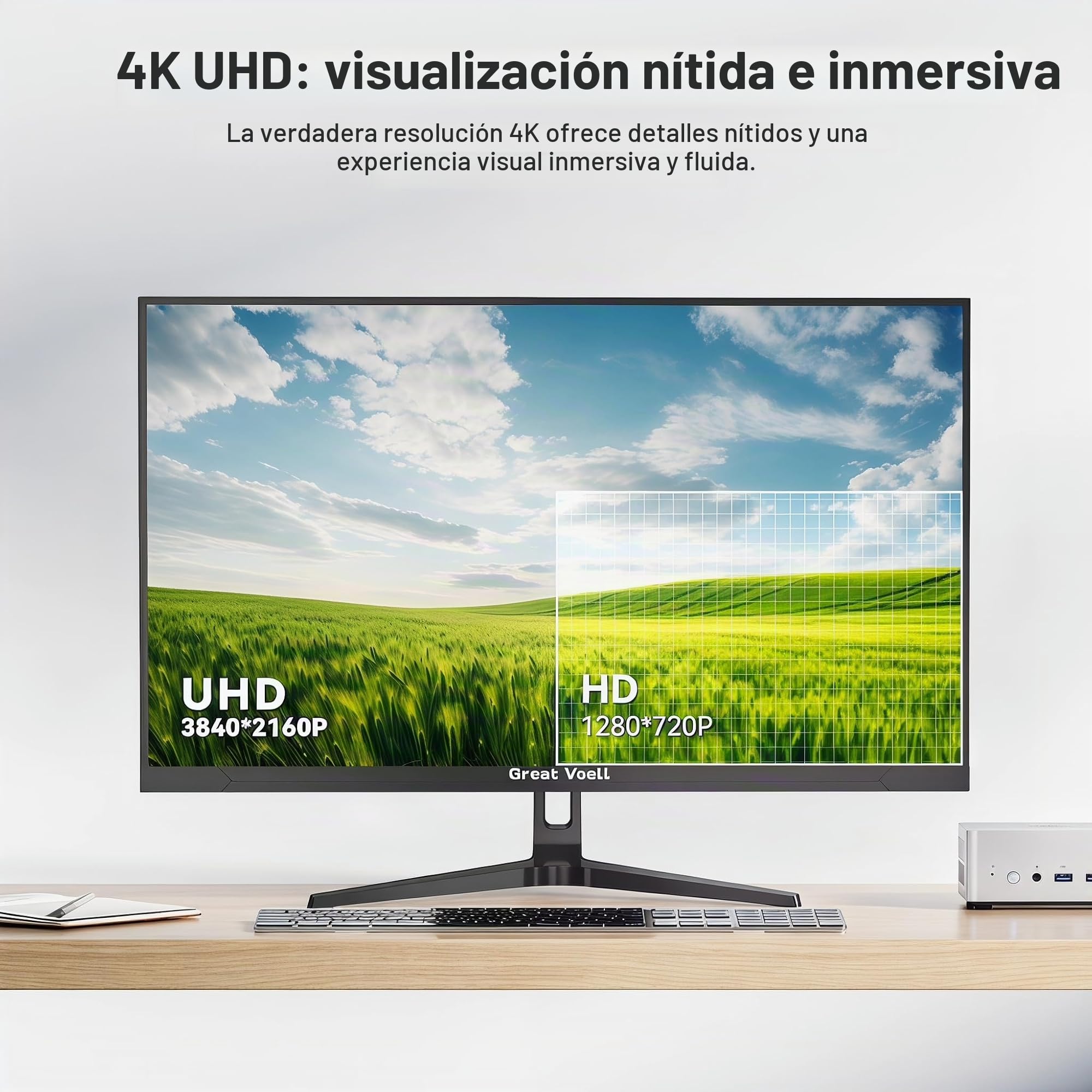 Great voell Monitor 32 Pulgadas 4K UHD HDR10 FreeSync 4000:1 Montaje VESA Edición Foto Oficio Entretenimiento Amplia Gama Colores