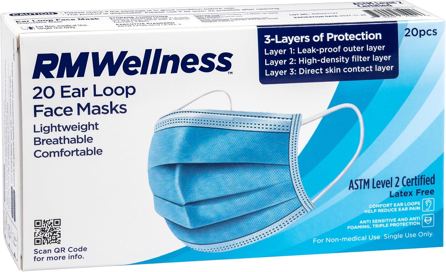 Medical Grade Disposable Face Masks, Adult, Blue - 20 Count