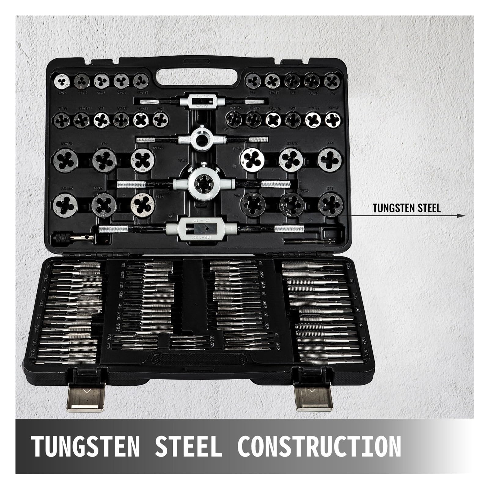 Juego de machos y terrajas (110 unidades, métricas M2-M18, for roscado manual, corte, llave inglesa, acero tungsteno, for módulos precisión máquinas herramienta) Para uso de bricolaje