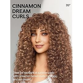 GORGIUS Veralux Blend Human Hair Curly Wig with Bangs Cinnamon Brown Shaggy Curl Glueless Bang Wig with True Scalp Upgraded with Natural Human-Hair-Like Premium Synthetic Fiber