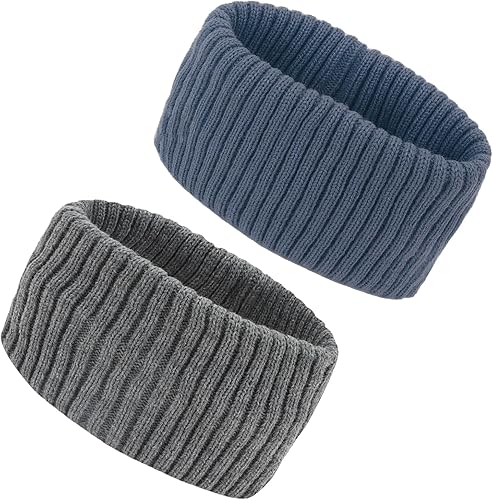 YISSION 2 Pcs Winter Headbands for Women Non Slip Wide Headbands Thick Knit Head bands Gray Blue Headband Soft Ear Warmer Hairbands Hair Accessories for Women Girls