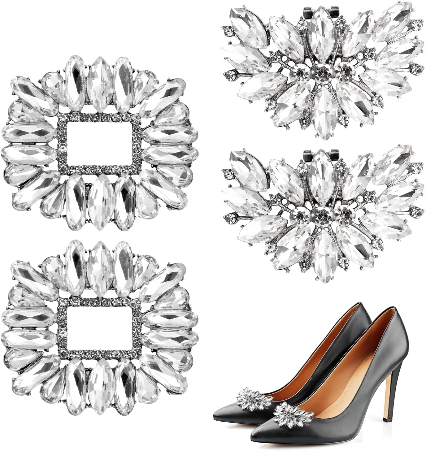 Rhinestone Shoe Clips, Silver Shoe Clip Crystal Shoe Buckle Shoes Jewelry Decoration for Wedding Party High Heels