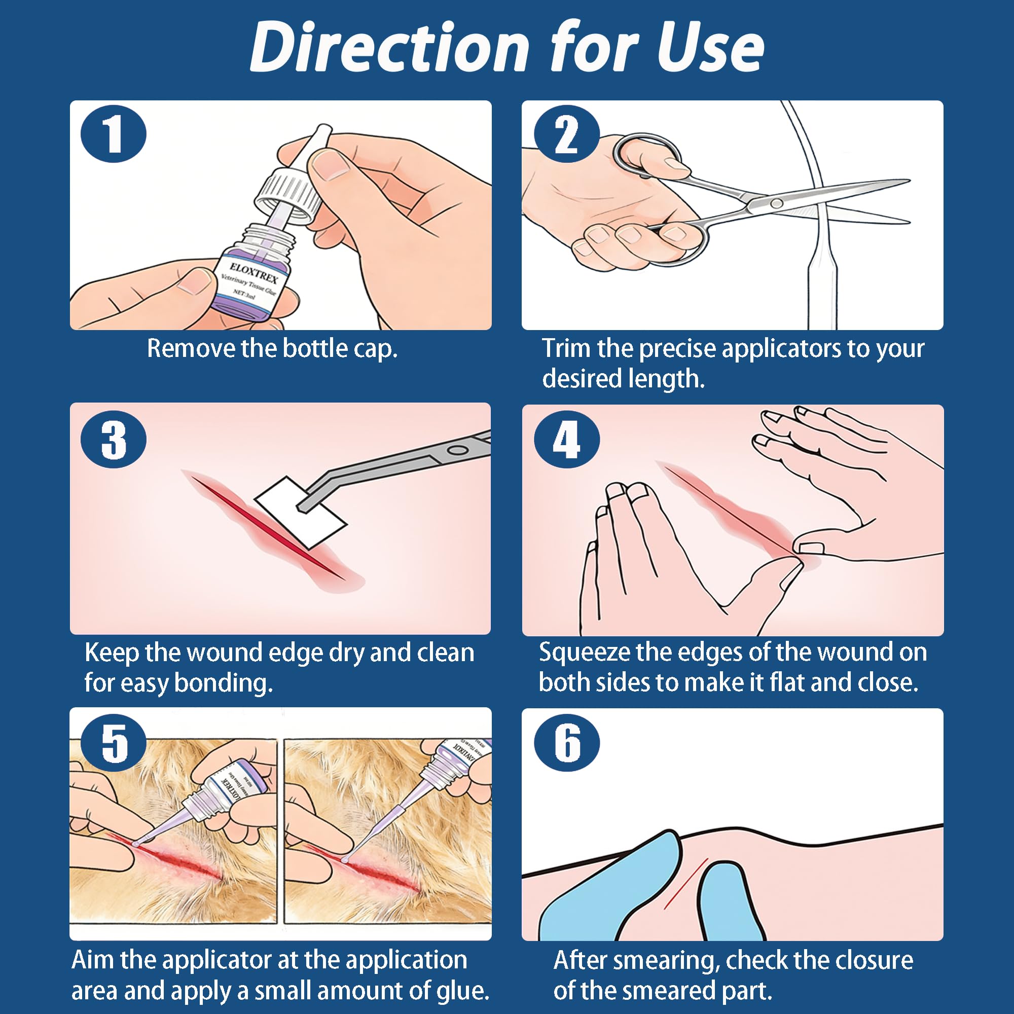 3ml Veterinary Surgical Skin Glue with 15 Precise Applicators, Strong Surgical Adhesive, Blue-Tinted Fast-Acting Tissue Wound Glue, Waterproof Wound Sealant for Multi-Pet Households — Amazon image 10