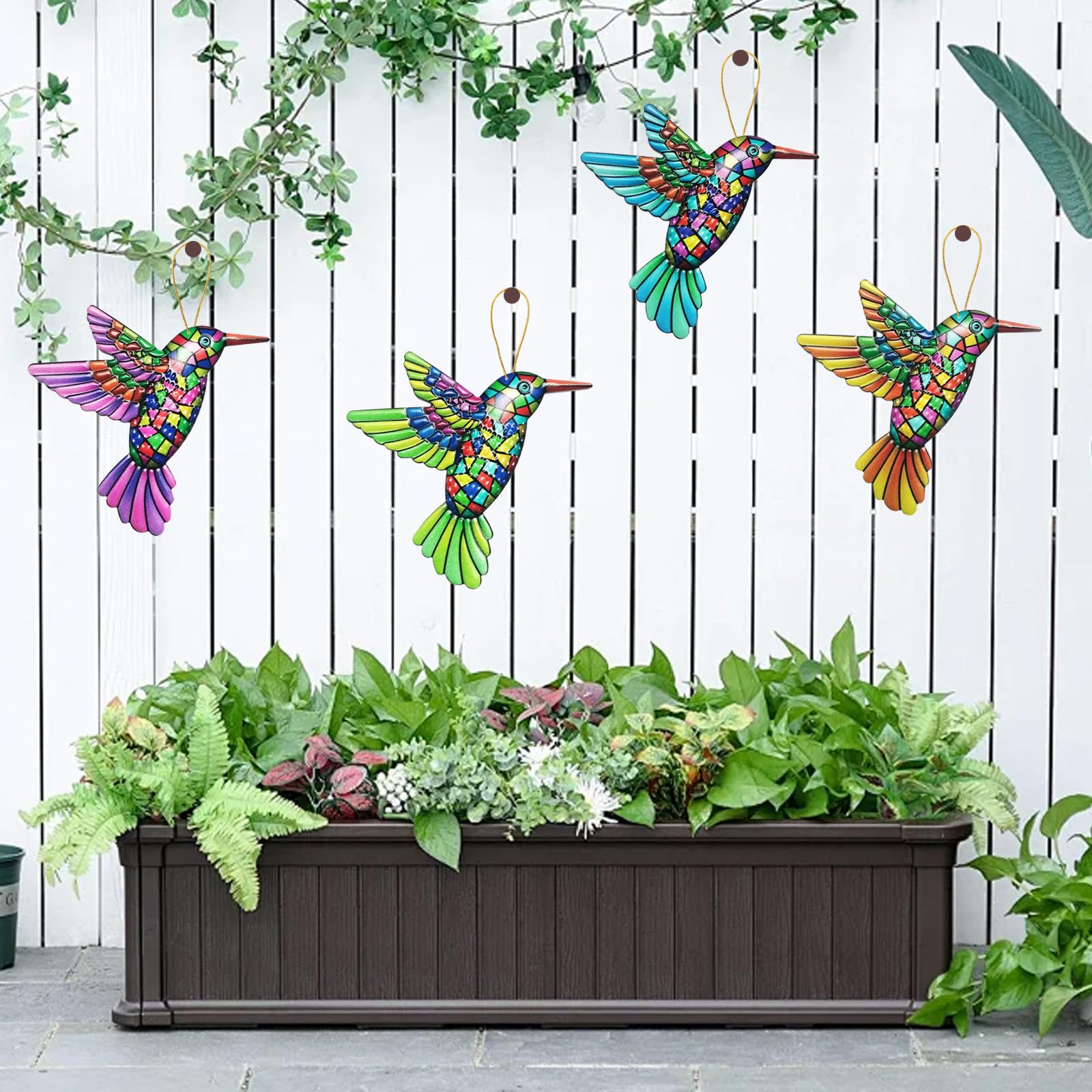 KASESSS 4 Stück Kolibri Wanddeko Garten, Wanddeko Aussen Acryl, Zaundeko, Garten wAnddeko, Zaun Deko, dEko Gartenzaun, Gartendeko zum Aufhängen, Kolibri Deko Hängedekoration für Zuhause Hof Terrasse