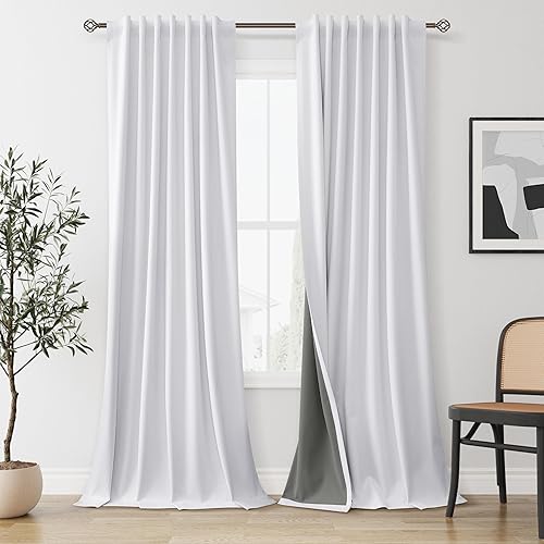 Miniatura 13 de Cortinas 100% opacas de 84 pulgadas de largo, juego de 2 paneles de lino negro, aislamiento térmico, cortinas opacas de bloqueo de luz,