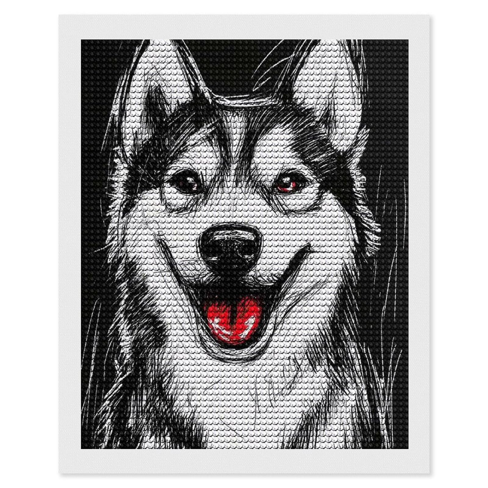 Junmoney Smiling Husky Portrait Crystal Diamond Art Kit 16"x20", Modern Decor, Boho Decor, Wall Art Gift, Decorative Artwork, Creative Hobby