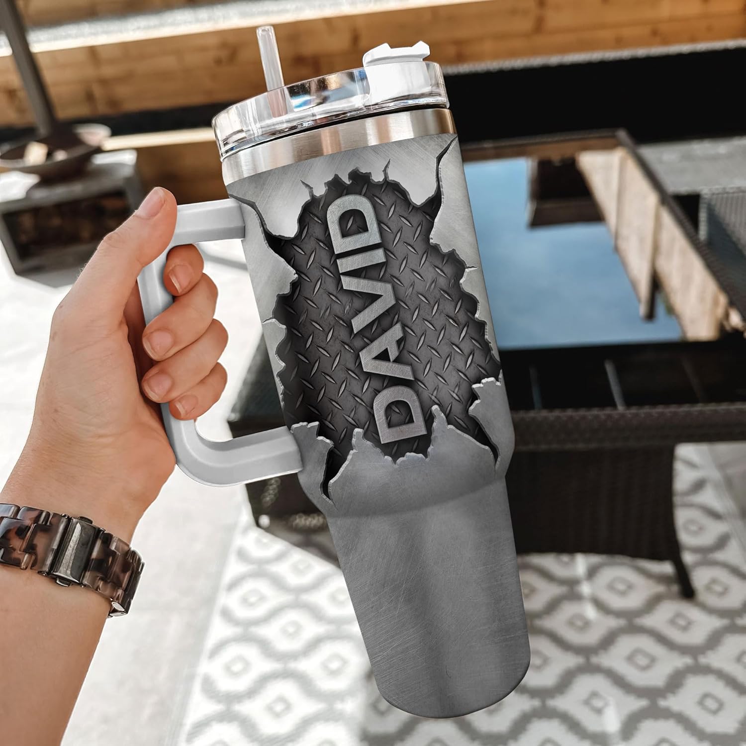 Hyturtle Personalized Mechanic Gifts For Men Tumbler 40 oz with Handle and Straw - Mechanic Nutrition Facts Custom Name Stainless Steel Travel Coffee Cup - Gifts For Dad Grandpa Man On Birthday