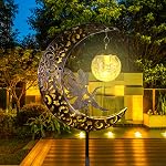 Lampes solaires Jardin extérieur Décor LED Luminaires en verre de fée de lune Étanchéité ornement métallique pour la cour de pelouse de patio décorations extérieures- Idées cadeaux uniques pour le jardinage (blanc chaud)