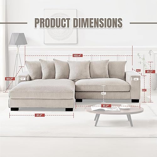 Miniatura 8 de Container Furniture Direct Luxe - Sofá modular de dos piezas de gran tamaño para sala de estar, sofá en forma de L de 102.4 pulgadas con diván,