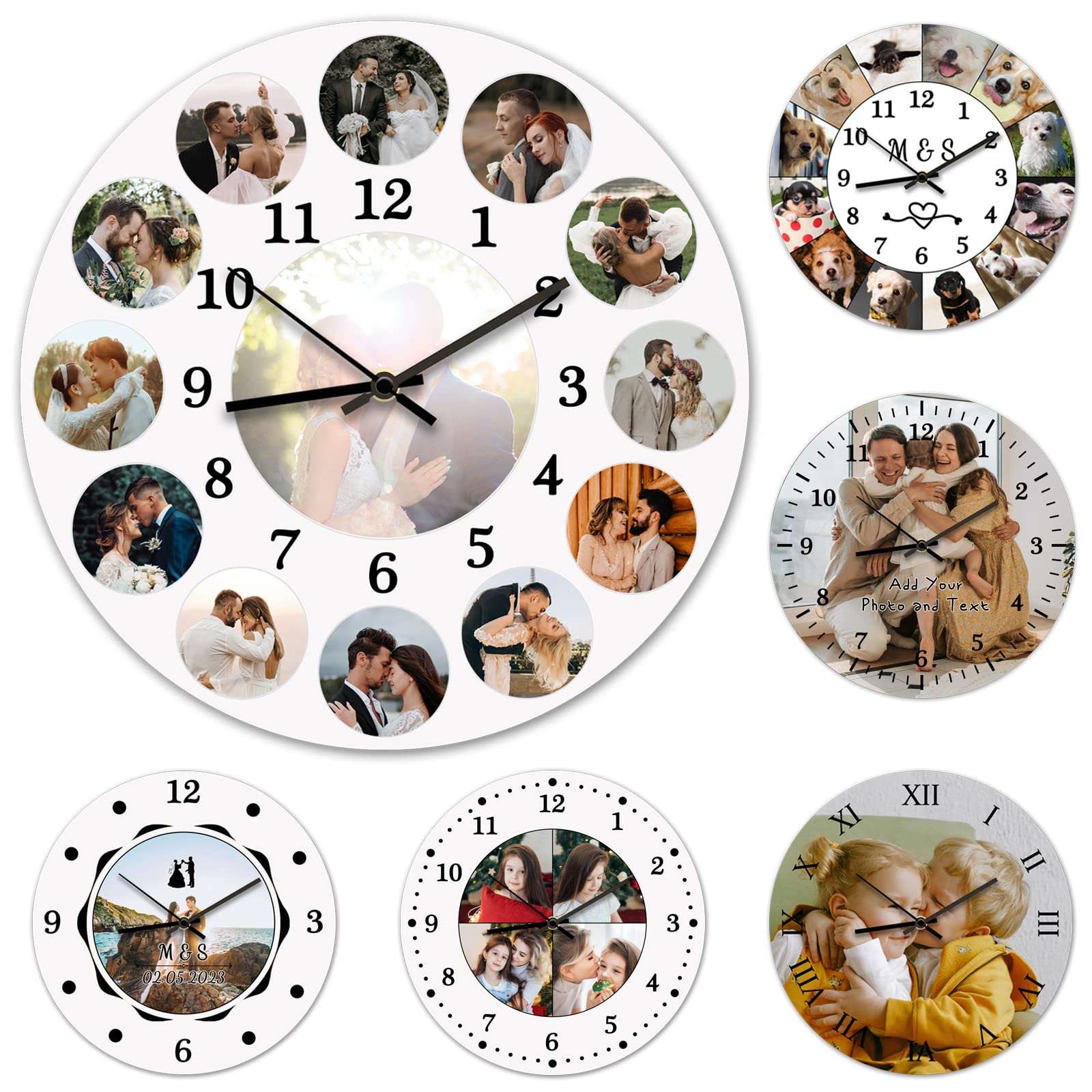 Personalized Photo Clock, Custom Round Photo Wall Clock, Custom Photo and Text Personalized Wall Clock - Battery Operated Silent Non Ticking Clock Decor for Kitchen, Living Room, Bathroom, Office