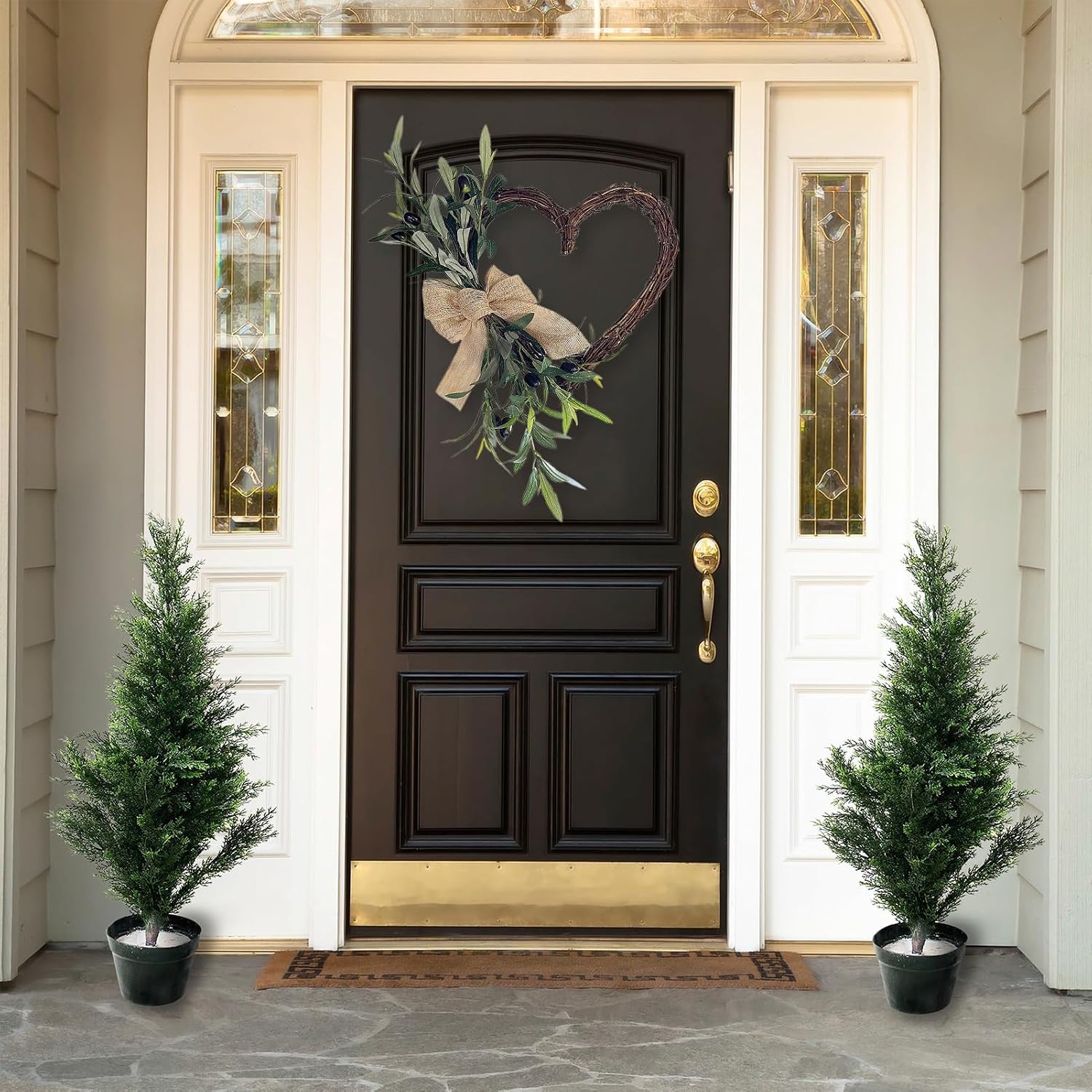 50×32cm Wreath,Valentine Heart Wreath,Heart Shaped Olive Branch,Spring Summer Front Door Decor,Valentine Home Wall Hanging with Burlap Bow