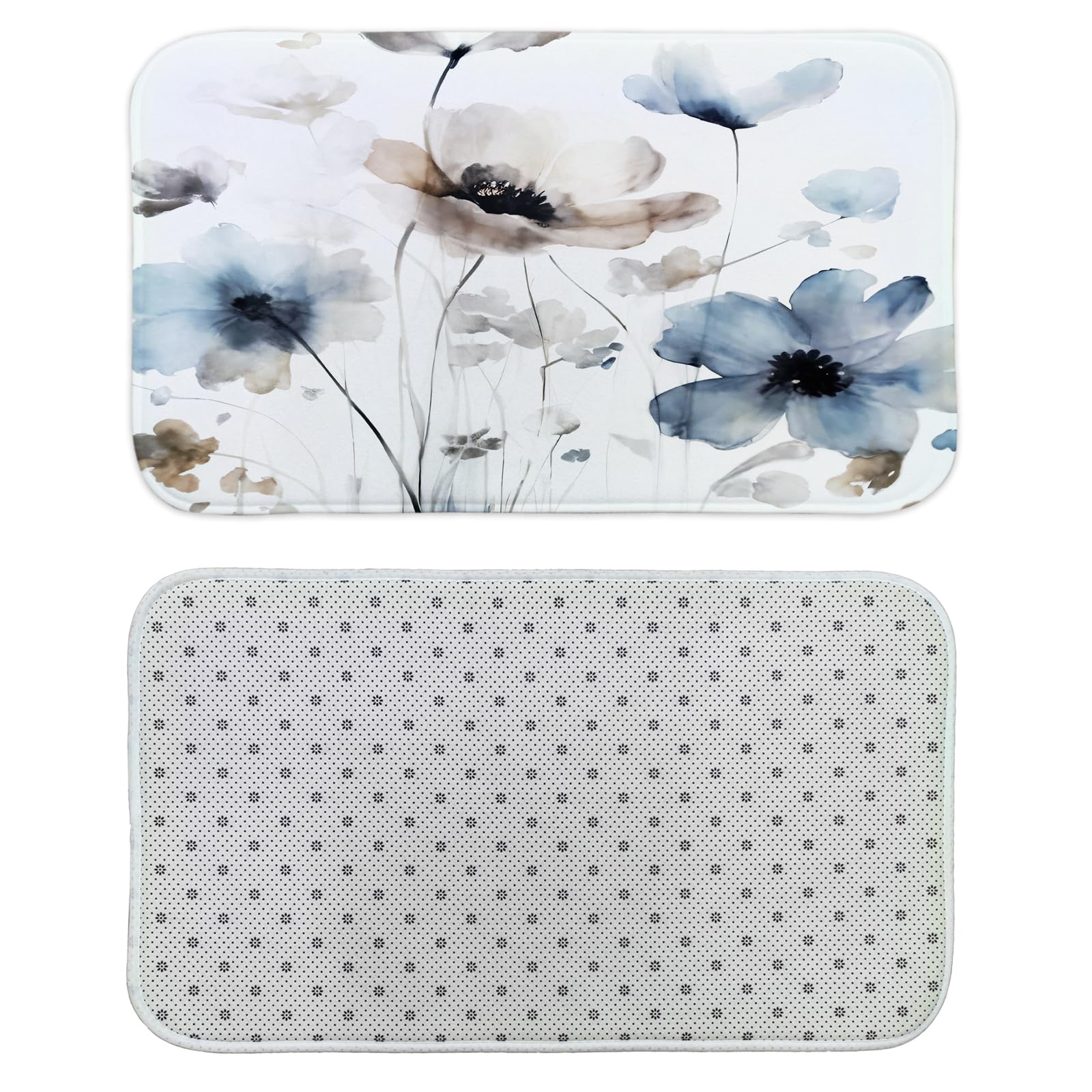 Alfombra de baño bohemia con diseño floral para baño, color crema, marrón, beige, azul, gris, blanco, acuarela, para baño, tapetes antideslizantes para cocina, decoración de interiores, accesorios de 3