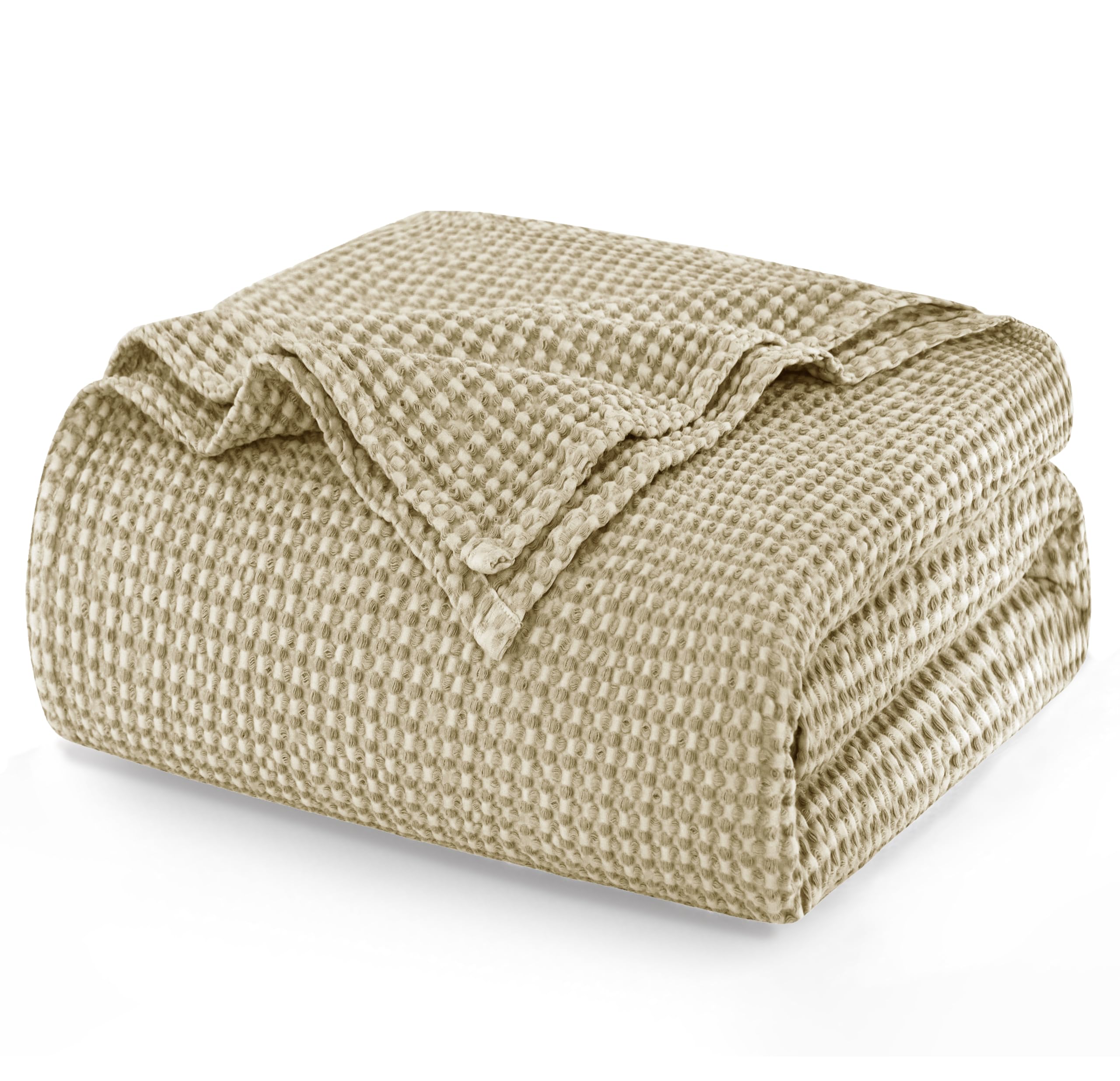 Talasily 100% Cotton Waffle Blanket Throw Blanket for Sofa - Double Size Blankets for Bed, Soft Lightweight Breathable Bed Blanket, Home Decor Gift Blanket 150 x 200cm, Khaki