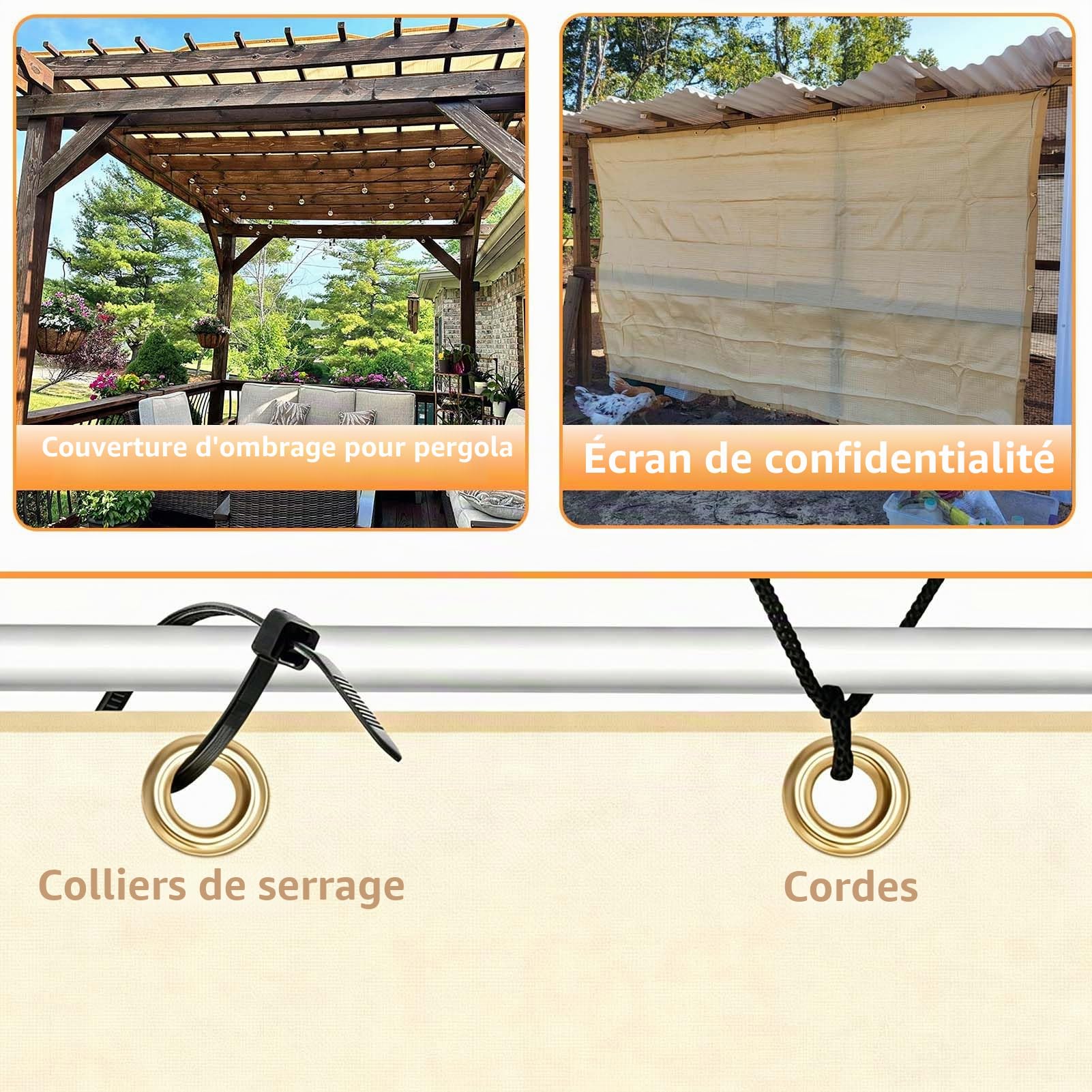 POYEE 90% 3,6 x 3,6 m Filet d’Ombrage avec Œillets