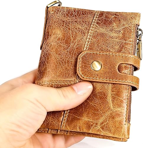 Miniatura 3 de LUYILA Cartera para hombre de cuero genuino para hombre, monedero, cuero vacuno, tarjetero de identificación, cadena para hombre (color marrón,