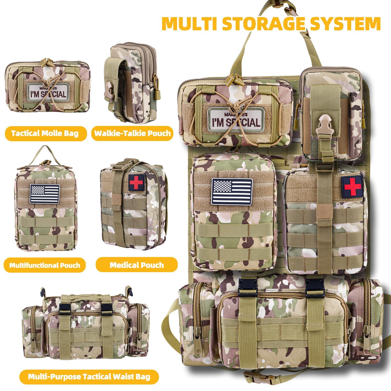 Organizer Tattico per Schienale Auto con 5 Tasche Rimovibili | Sistema Molle Universale Per Auto, SUV E Camion, Protegge Lo Schienale E Ottimizza Lo Spazio