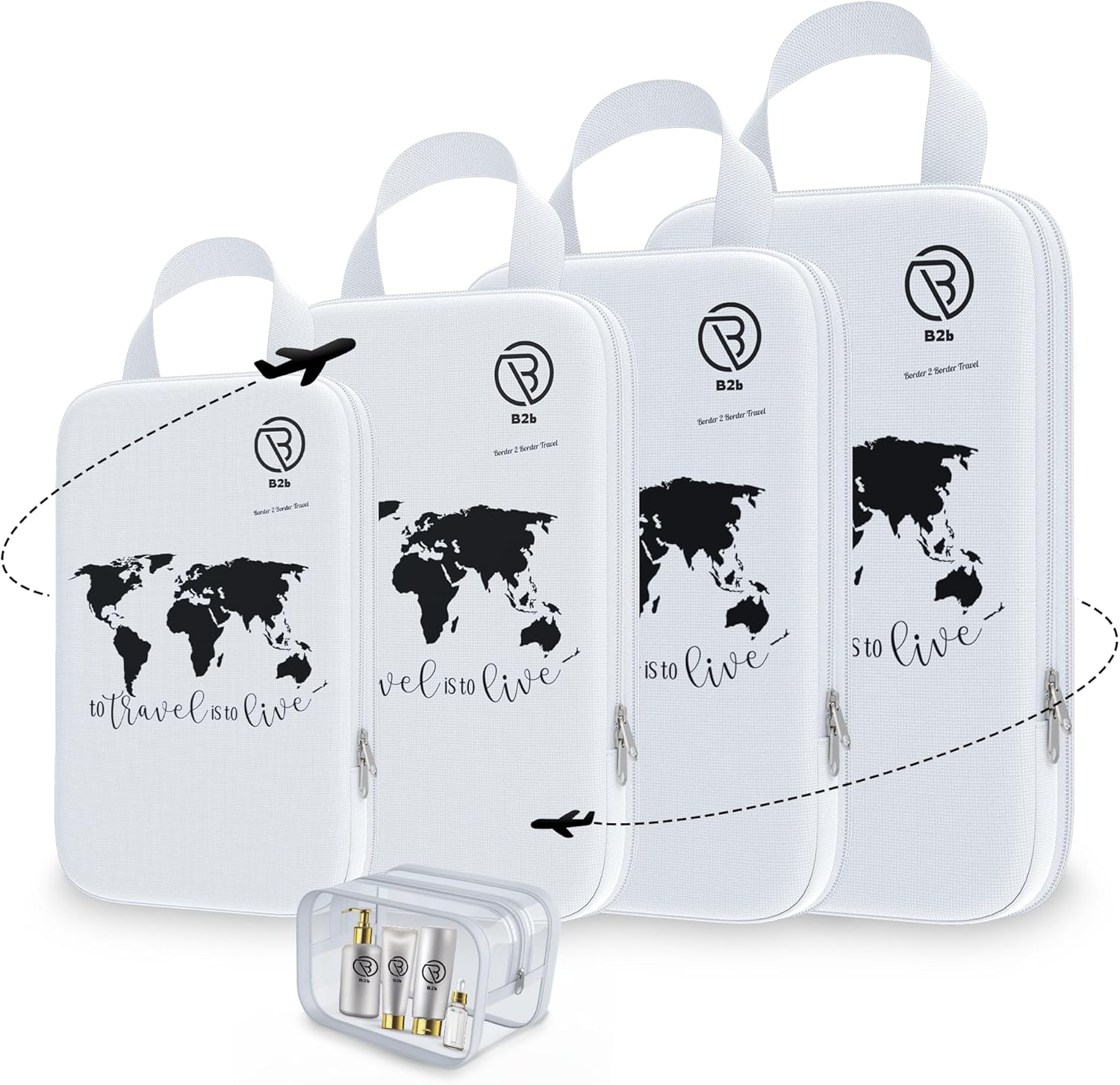 -compression packing bag cubes for luggage 4 or 5 piece set organizer for suitcase travel accessories essential for Women/Men/Boys/Girls/Kids (Travel White)