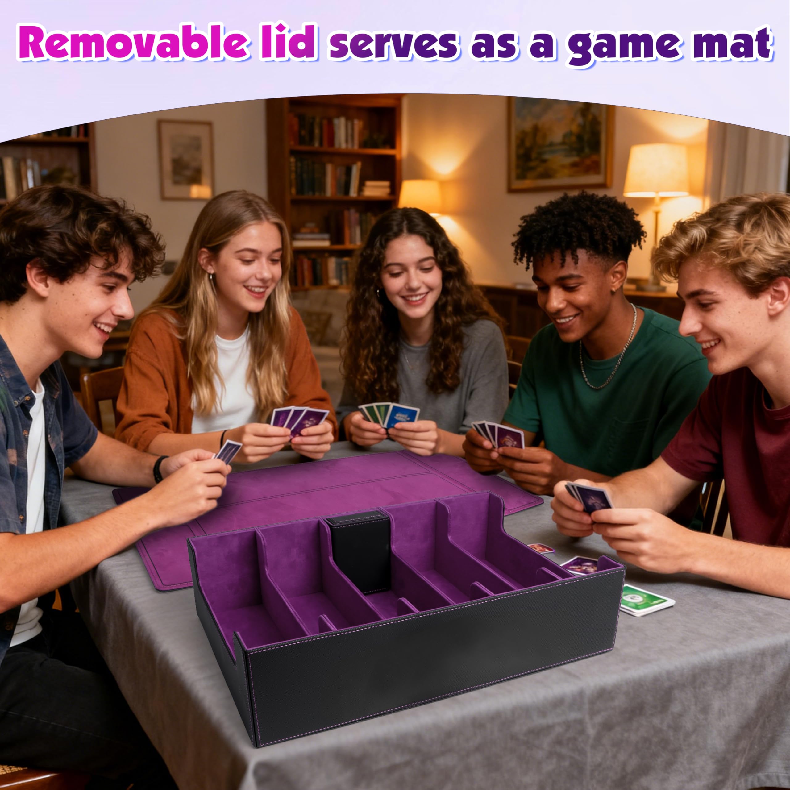 Charmofun Deck Box per Carte, Magnetic Scatola di Carte da Collezione per Oltre 2800+, Porta Deck con Pelle PU e Chiusura Magnetica, 10 Divisori per Carte, 4 Clip Divisorie (Viola, Viola)