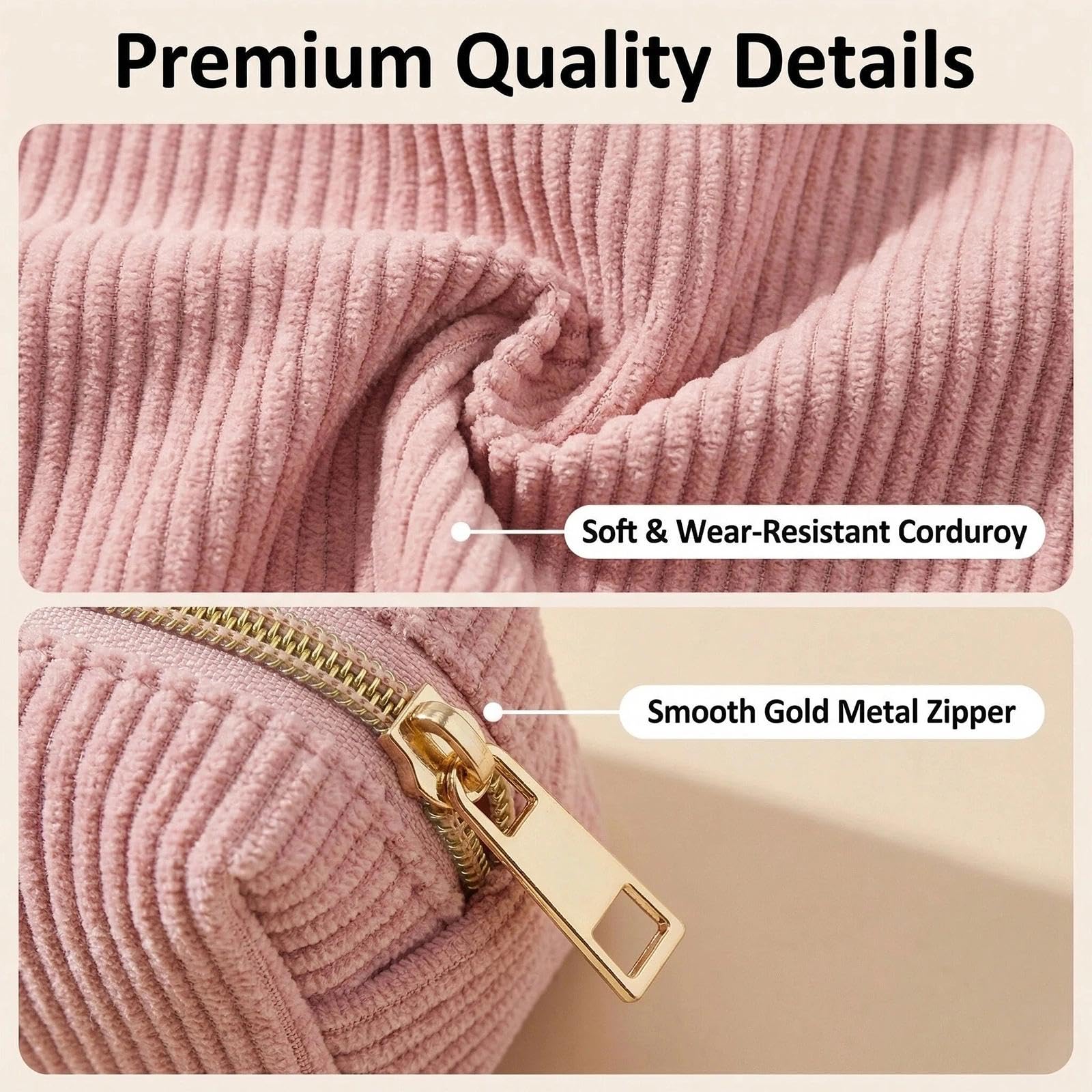 2 Pezzi Astuccio in Velluto a Coste, Elegante Astuccio per Ragazzi e Ragazze, Con Pratica Chiusura Lampo per Scuola, Università e Ufficio (Rosa/Nero)