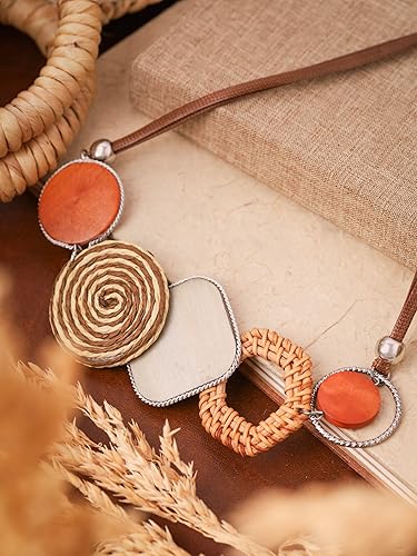 Miniatura 7 de MINACHI Handmade Braided Necklace for Women, Wooden Beads, Rattan Charm, Vintage Style, Gift Jewelry