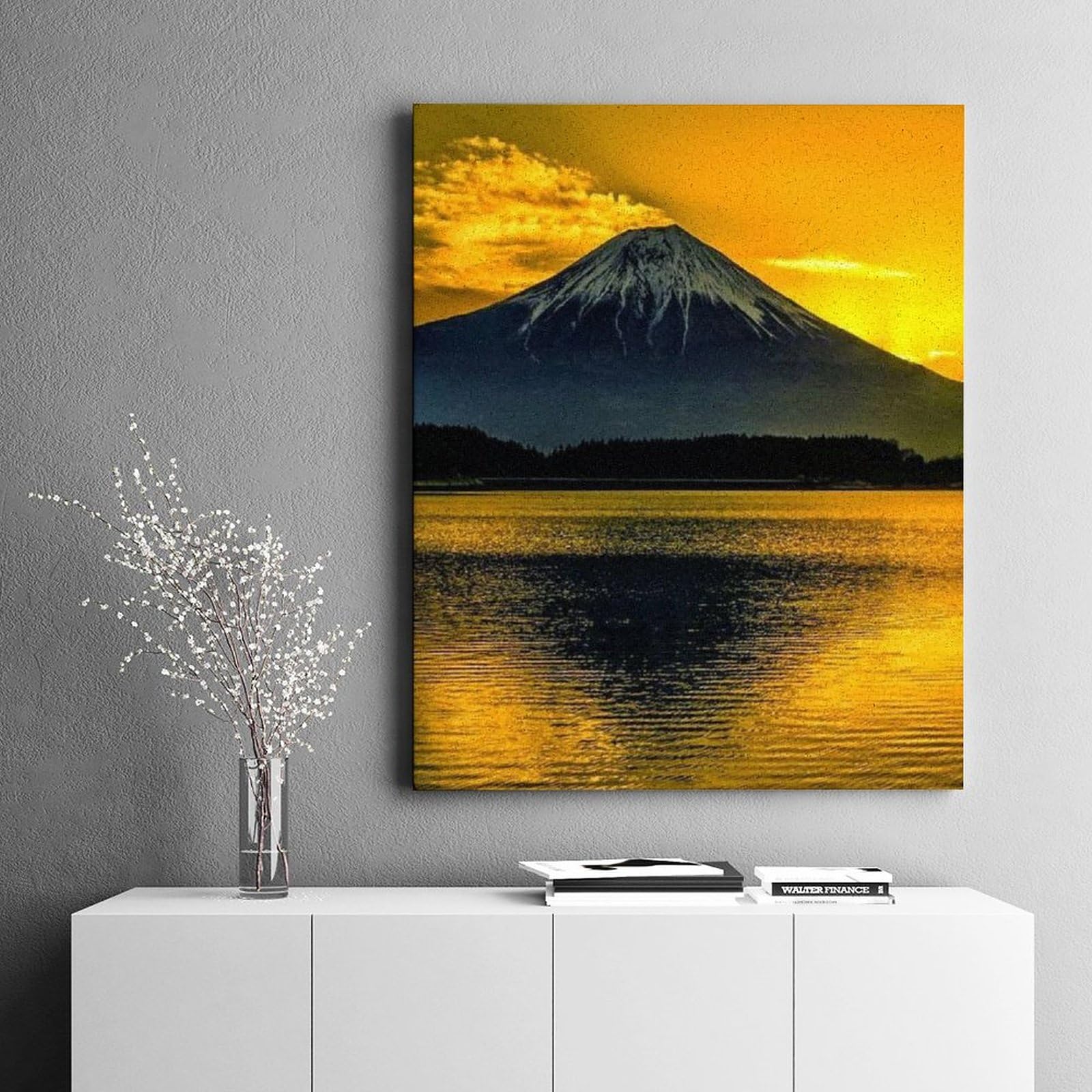 Amazon | 富士山と湖の夕日 数字油絵 キラキラした水の反射 カラフルな