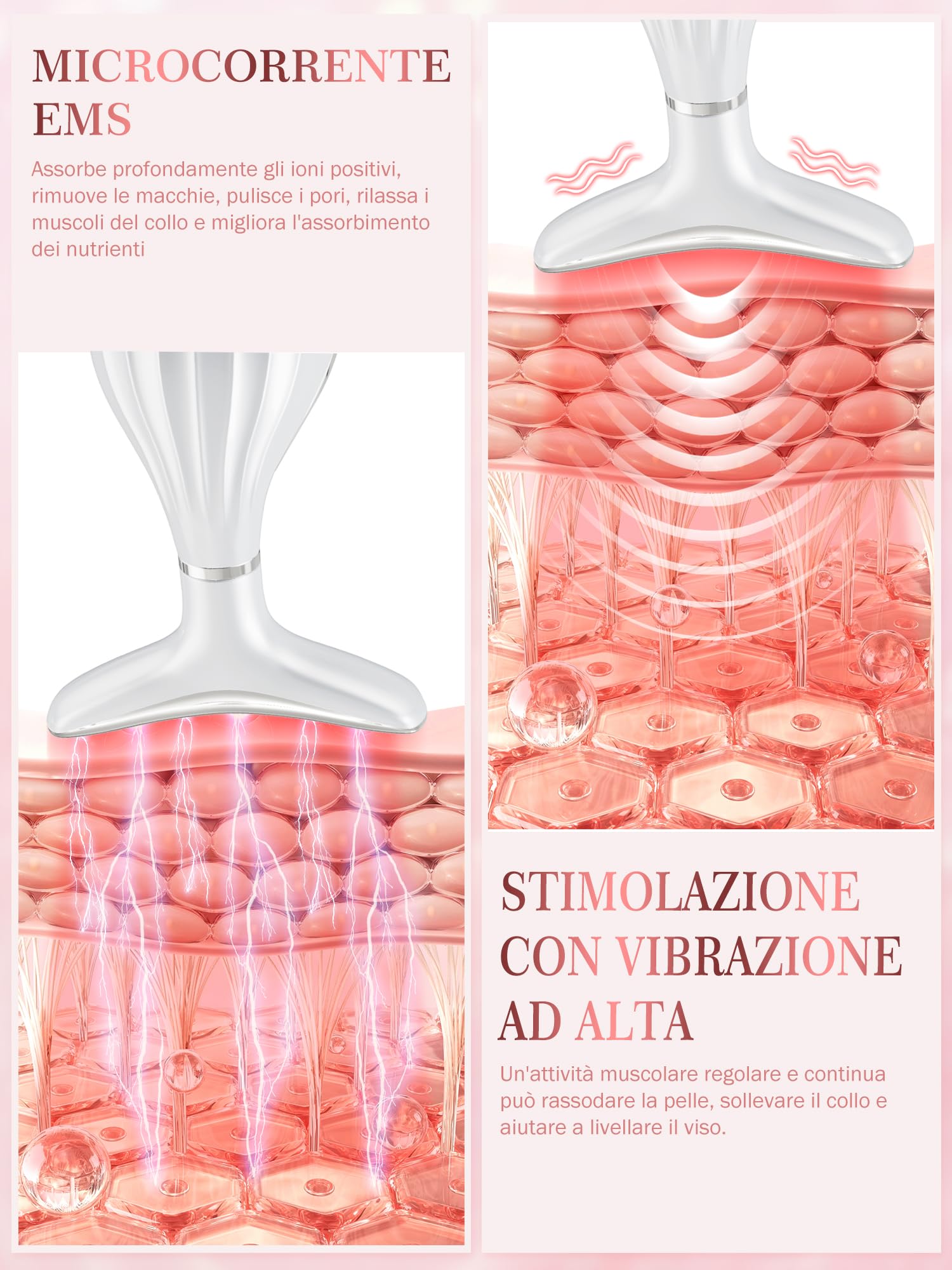 Massaggiatore Viso Antirughe Lifting Elettrico: Face Antirughe Dispositivo Viso EMS Lifting Massaggiatore con Impacco Caldo a 42°C Terapia Lifting con 3 Modi LED e Base