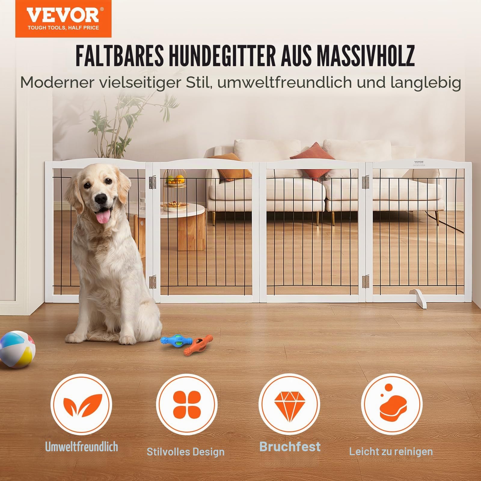 VEVOR Freistehendes Hundetor, Haustiertor, 610 x 813 mm Türschutzgitter 4-Platten-Faltbares Hundetor für Breite & Schmale Durchgänge, Erweiterbare Klappbare Hundebarriere, Weißes Treppenschutzgitter