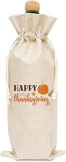 Fall Thansgiving Wine Bags - Happy Thanksgiving Pumpkin Themed Cotton linen Wine Gift Bag With Drawstring, Thansgiving Day Party Supplies Decorations, Gift for Friends, Besties, Colleagues (1 Pack)-01