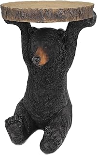 American Black Bear Side Table Pedestal End Table Stool Resin Bear Statue Hand Painted Sculpture Home Office Living Room Decor