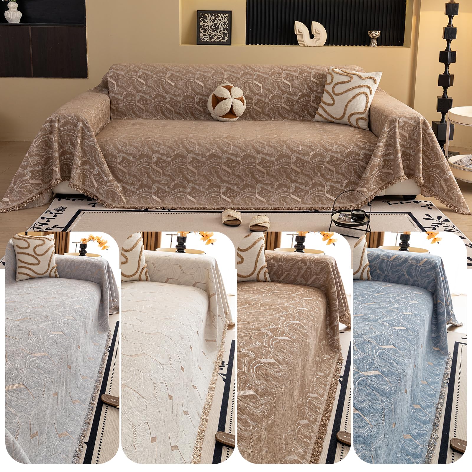 Suave Cómodo Manta Cubre Sofa,Plaid Cama, Mantas Decorativas para Sofás Dormitorio Sala De Estar Sencillo Diseño Multifuncional Resistente a Los Arañazos y Duradera 180 * 180cm-Caqui