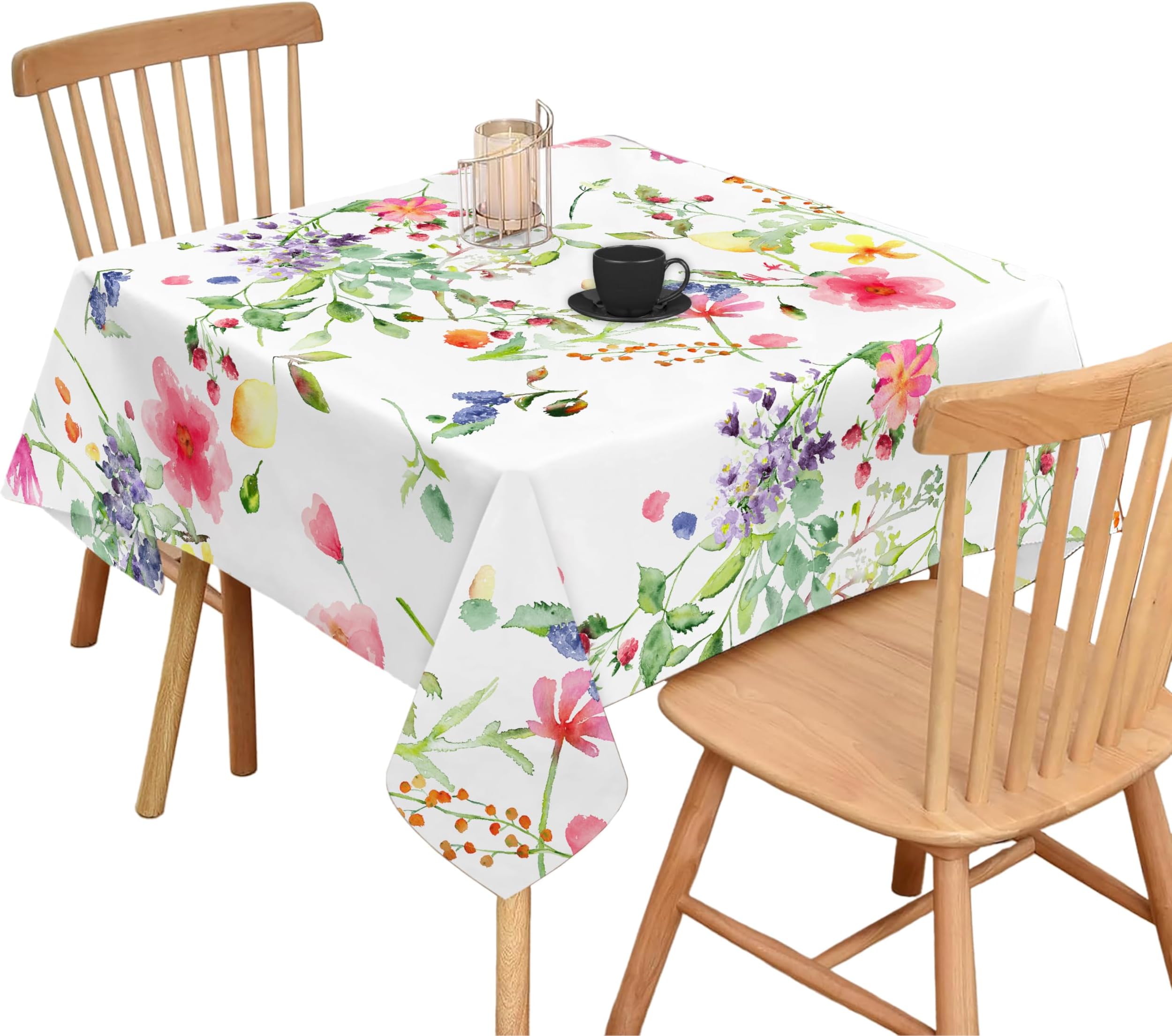 Cotton Multi Color Printed 2 Seater Table Cloth - Water Color Print (Pack of 1,Square )