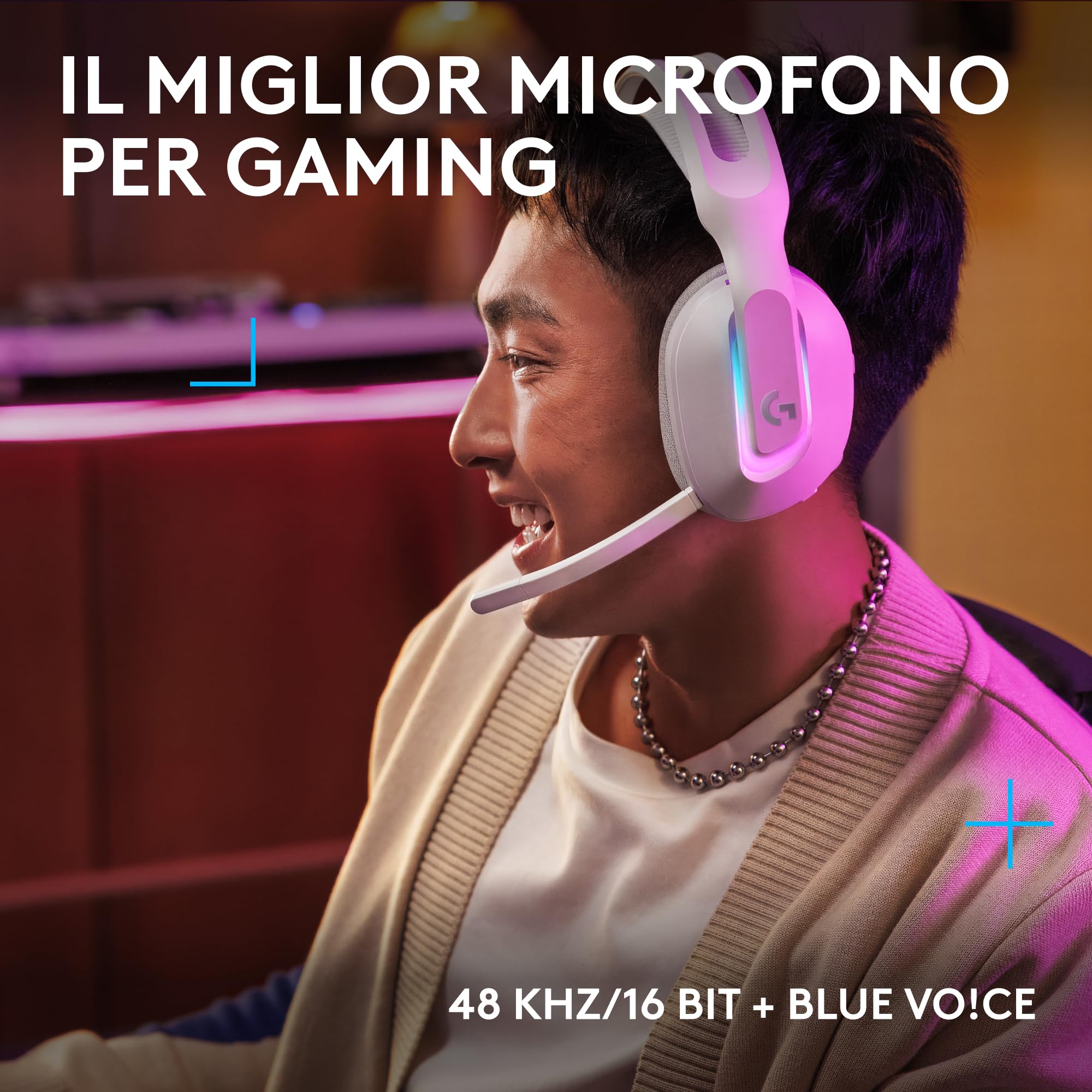 Logitech G G522 LIGHTSPEED cuffia con microfono gaming wireless,LIGHTSYNC RGB, microfono e audio sincronizzato avanzato, connettività tripla con LIGHTSPEED, Bluetooth, da USB-A a USB-C per PC, Bianco