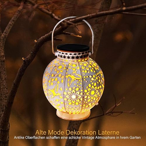 Miniatura 5 de Faroles solares para exteriores, con flores, huecas, decorativas, colgantes, rústicas, impermeables, para exteriores, lámpara de noche solar para