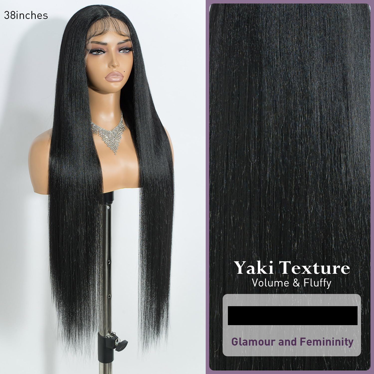 Joedir 38 Inch Super Long Light Yaki Straight Lace Part Wig with Baby Hair Synthetic Hair Lace Part Wigs for Women Heat-Resistant Glueless Black Wig for Daily Use - Image 3