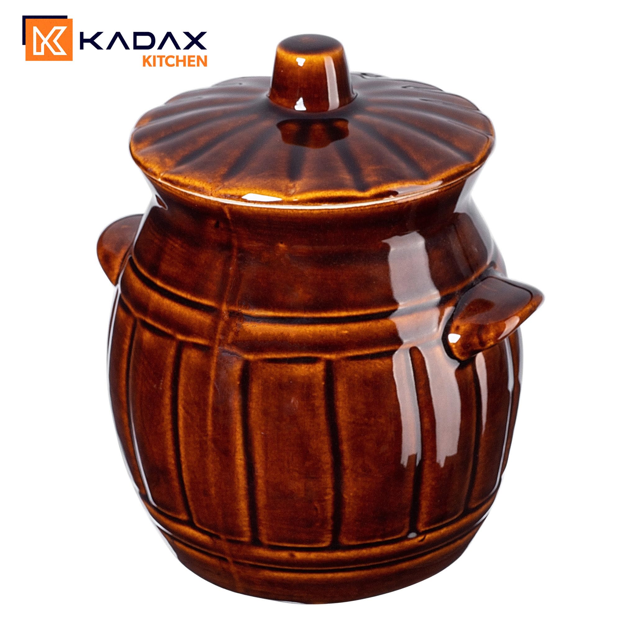 KADAX Steinzeugtopf, Keramiktopf mit Griffen und Deckel, Spülmaschinenfester Steinguttopf, handgemachter Gärtopf aus Keramik, Einlegtopf für Gurken und Sauerkraut (2.7L)