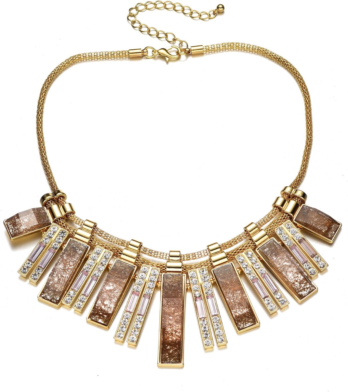 FsmilingBrown Crystal Statement Necklace For Women Chunky Necklaces Costume Bib Necklace Gold Plated