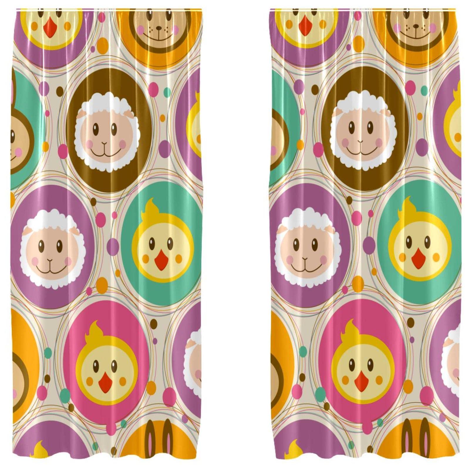 Rideaux de fenêtre rétro animaux singe mouton lapin | Lot de 2 panneaux légers 140x213 cm