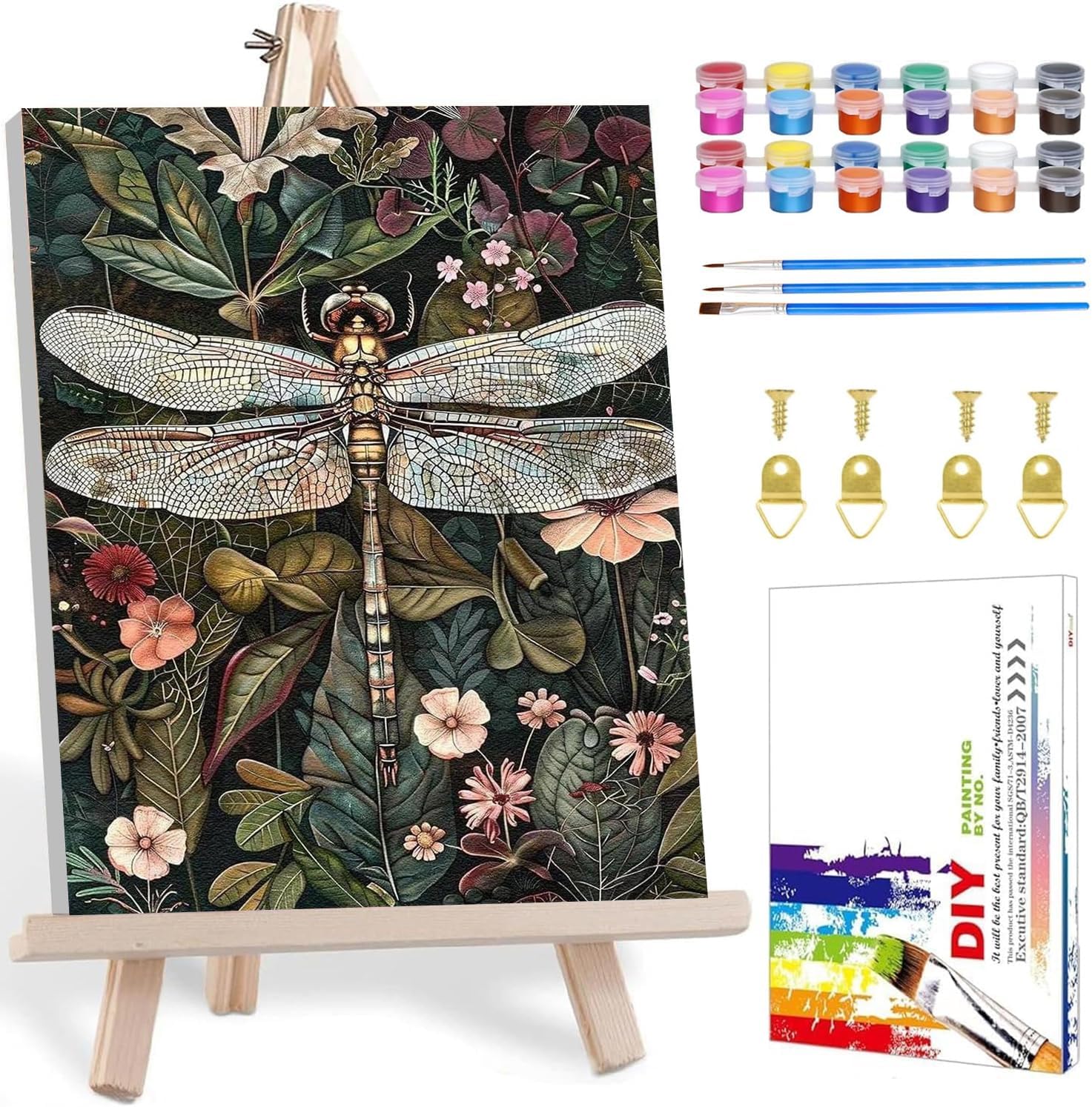 Framed Paint by Numbers Kit for Adults with Wooden Easel, Dragonfly Paint by Numbers Kit for Adults, DIY Acrylic Oil Painting Kits with Brushes Gift Box for Home Wall Decor(16x20inch)