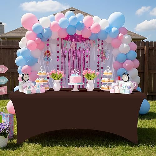 Miniatura 241 de Smiry Paquete de 2 manteles de elastano de 6 pies, elásticos ajustables, lavables y sin arrugas, rectangulares para mesa de patio, para exteriores,