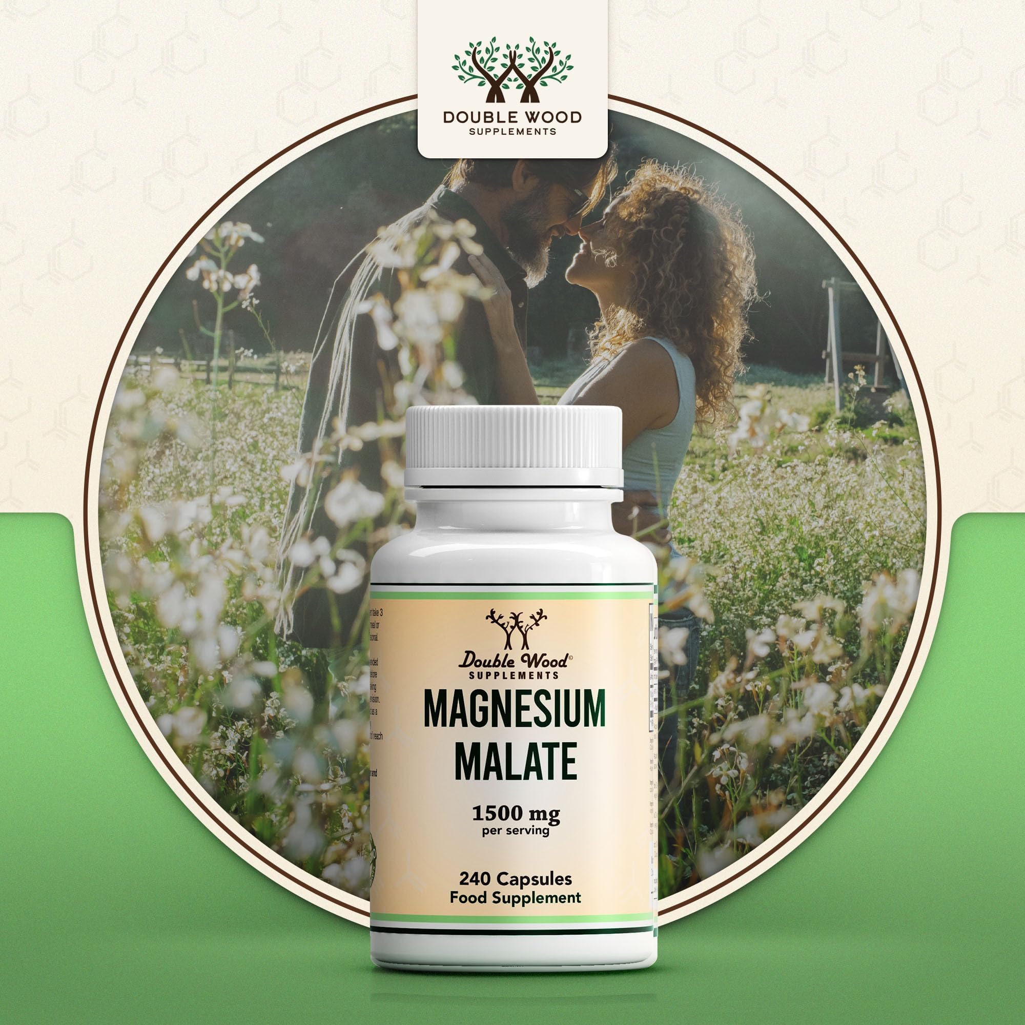 Double Wood Magnesium Malat Kapseln | 240 Hochdosiertes Magnesium Malate – 1500mg Magnesiummalat pro Portion | Gentechnik- und Glutenfrei | Hergestellt in Großbritannien
