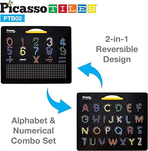 Miniatura 7 de PicassoTiles Tablero magnético del alfabeto + número + escritura de estilo libre, 2 en 1 ABC A-Z mayúscula y minúscula escritura letras letras