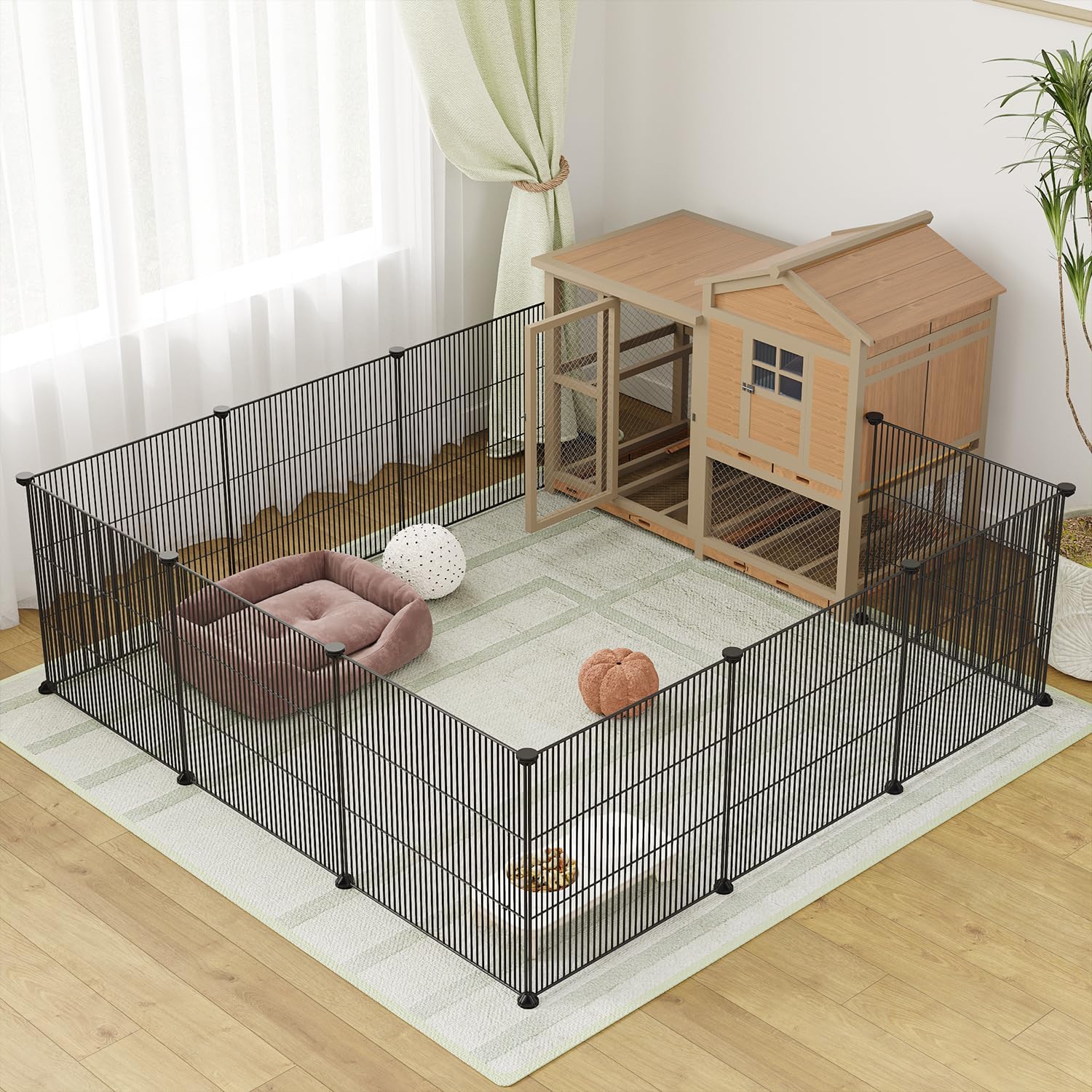 Large DIY Pet Playpen, 20"x20", Puppy Dog Playpen, Guinea Pig Cages, Rabbit Playpen, Small Animal Cages, Dog Pen, Metal Wire Yard Fence, 10 Panels, Black, Indoor Use