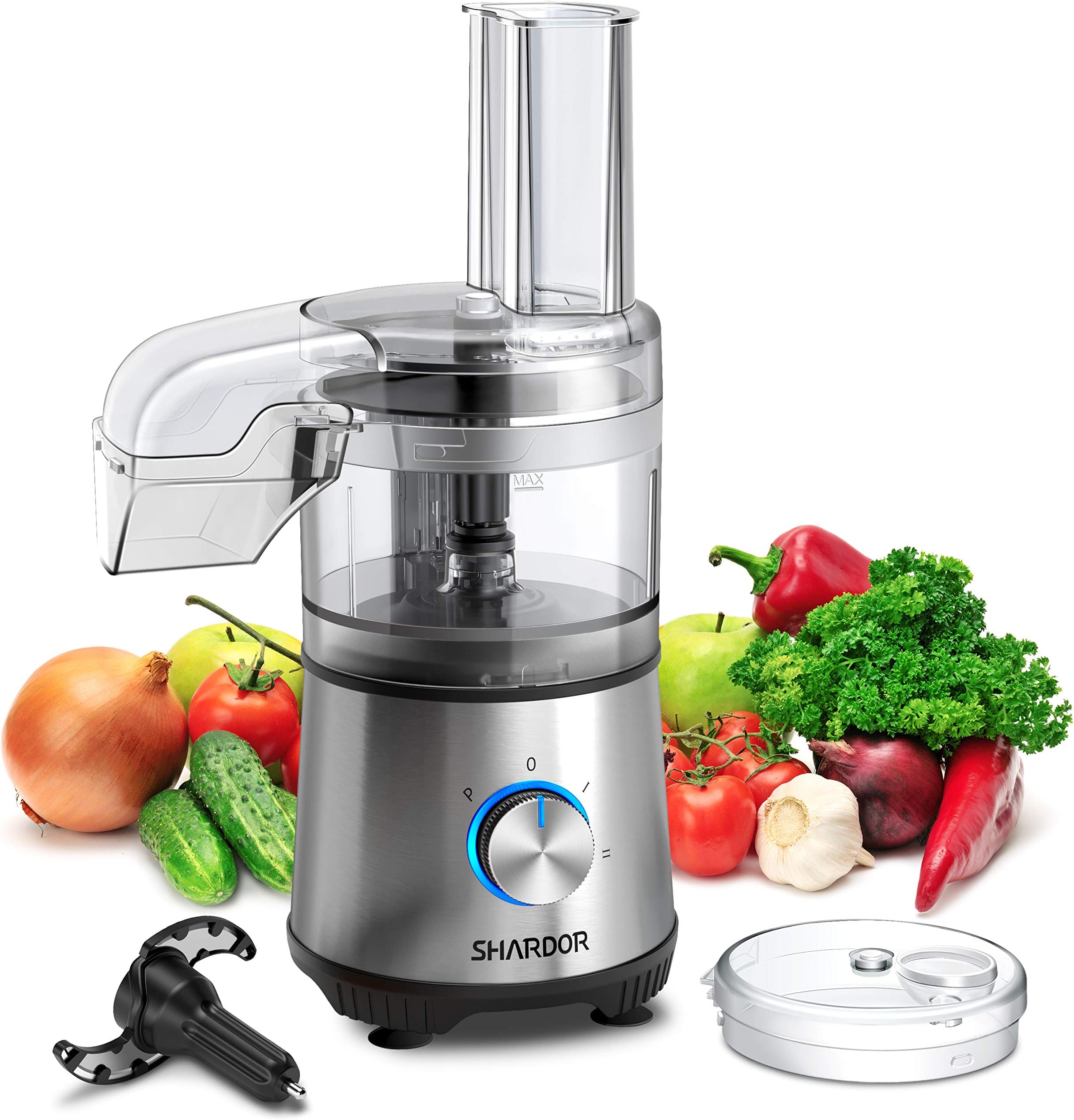 SHARDOR 3.5-Cup Food Processor Vegetable Chopper for Chopping, Pureeing, Mixing, Shredding and Slicing, 350 Watts with 2 Speeds Plus Pulse, Silver