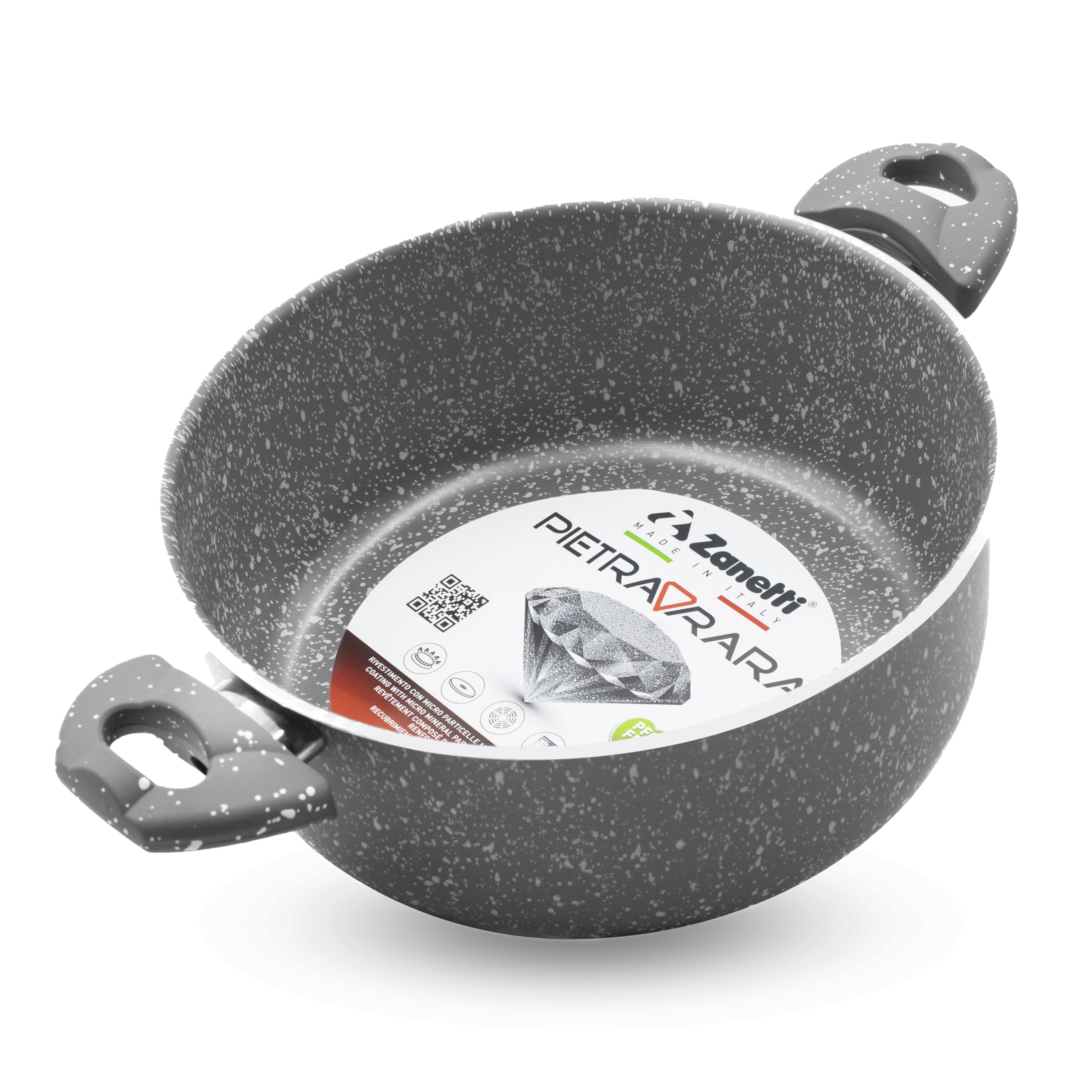 Zanetti - Pietra Rara, Casseruola Antiaderente in Alluminio Effetto Pietra, Maniglie Soft Touch, Diametro 24 cm, Made in Italy